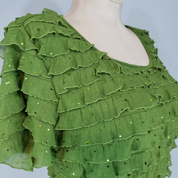 Cato green ruffled top with sequins size Small - Picture 7 of 7